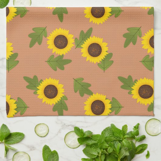 Sunflower Pattern Design – Cute Floral Aesthetic キッチンタオル (折り畳み)
