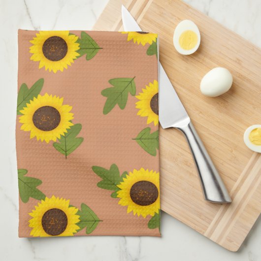 Sunflower Pattern Design – Cute Floral Aesthetic キッチンタオル (四つ折り)