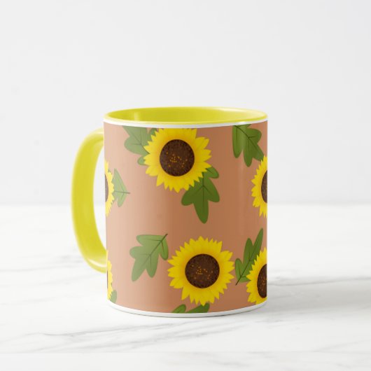 Sunflower Pattern Design – Cute Floral Aesthetic マグカップ (正面左)