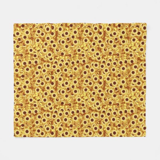 Sunflower Pattern, Gold, Yellow and Brown フリースブランケット (正面(横))
