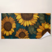 Sunflower Pattern – Summer Floral ビーチタオル (正面)