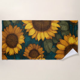 Sunflower Pattern – Summer Floral ビーチタオル