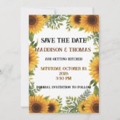 Sunflower Personalised Wedding Save The Date Card 招待状 (正面)