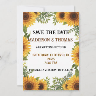 Sunflower Personalised Wedding Save The Date Card 招待状
