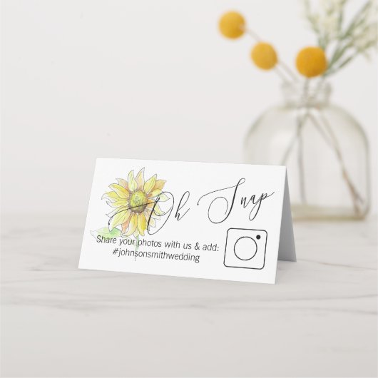 Sunflower Photo Share Folded table card #hashtag プレイスカード (正面)