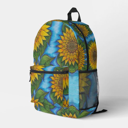 Sunflower Print Backpack Yellow Blue Black プリントバックパック (裏面右端)