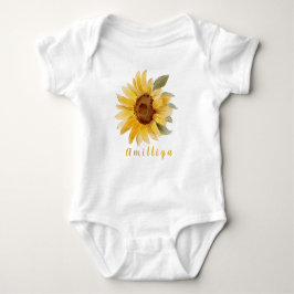 Sunflower Print Personalized Name Cute Morden  ベビーボディスーツ