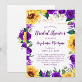 Sunflower Purple Floral Border Light Bridal Shower 招待状 (正面/裏面)