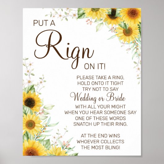 Sunflower Put A Ring Bridal Shower Game Sign ポスター (正面)