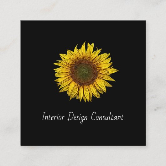 Sunflower QR code Interior Designer Black White  スクエア名刺 (正面)