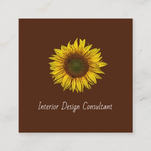 Sunflower QR code Interior Designer Rustic Brown スクエア名刺 (正面)