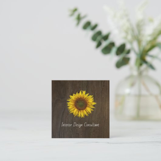 Sunflower QR code Interior Designer Rustic Wood スクエア名刺 (スタンド正面)