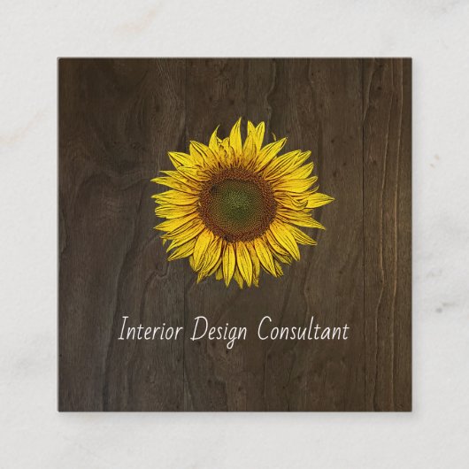 Sunflower QR code Interior Designer Rustic Wood スクエア名刺 (正面)