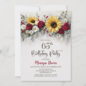 Sunflower Red Rose Floral 65th Birthday Party 招待状 (正面)