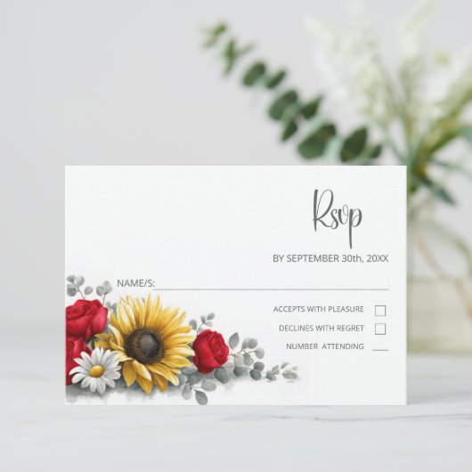 Sunflower Red Rose Floral Wedding RSVP (スタンド正面)