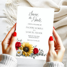 Sunflower Red Rose Floral Wedding Save the Date セーブザデート