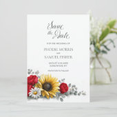 Sunflower Red Rose Floral Wedding Save the Date セーブザデート (スタンド正面)