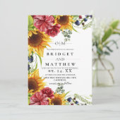  Sunflower Red Rose Watercolor Wedding Invitation 招待状 (スタンド正面)
