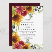  Sunflower Red Rose Watercolor Wedding Invitation 招待状 (正面/裏面)