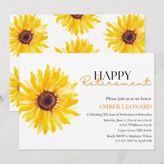 Sunflower Retirement Invitation |Teacher or Admin 招待状 (正面/裏面)