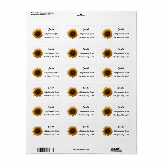 Sunflower Return Address Label ラベル (フルシート)