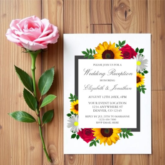 Sunflower Rose Daisy Floral Wedding Reception 招待状
