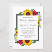 Sunflower Rose Daisy Floral Wedding Reception 招待状 (正面)