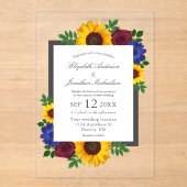 Sunflower Rose Floral Wedding アクリル招待状 (正面)