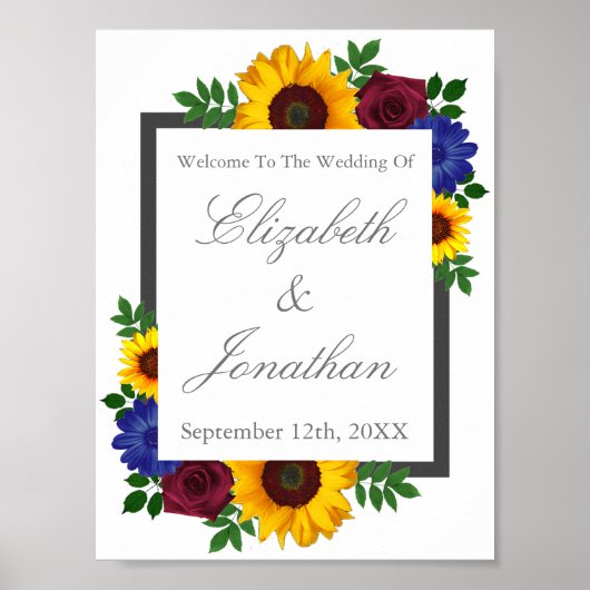 Sunflower Rose Floral Wedding ポスター (正面)