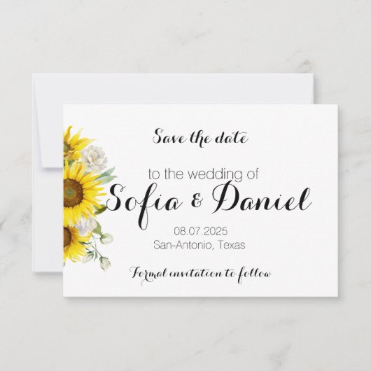 Sunflower rose wedding photo Save The Date Card セーブザデート (正面)