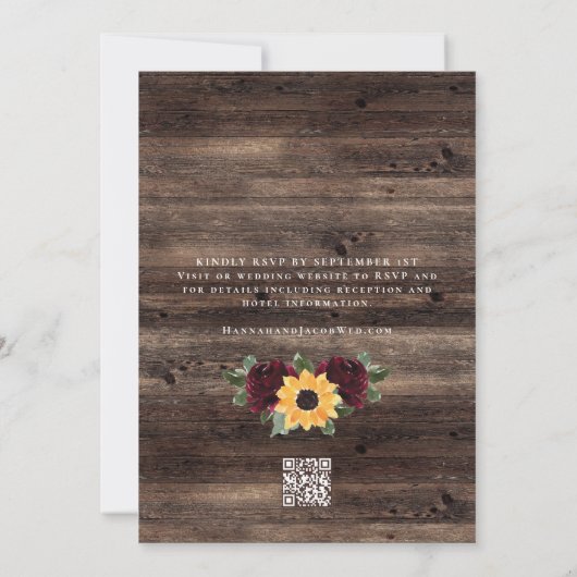 Sunflower Roses Barn QR Code Wedding 招待状 (裏面)