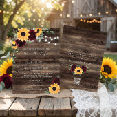 Sunflower Roses Barn QR Code Wedding 招待状