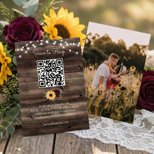 Sunflower Roses Wedding QR Code RSVP エンクロージャーカード