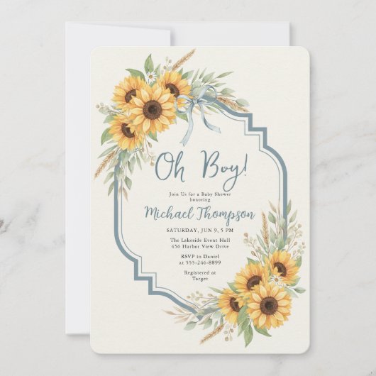 Sunflower Rustic Baby Shower Invitation 招待状 (正面)