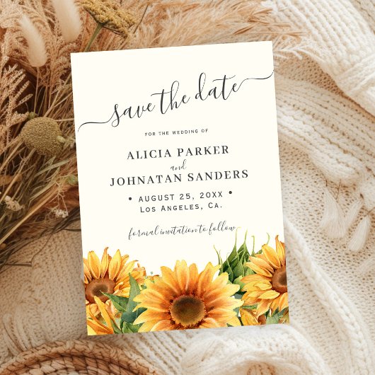 Sunflower rustic boho summer gardern ivory wedding セーブザデート