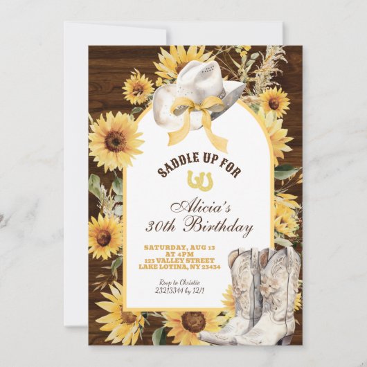 Sunflower Rustic Boots Birthday 招待状 (正面)