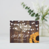 Sunflower Rustic Country Wedding Save The Date ポストカード (スタンド正面)