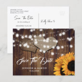 Sunflower Rustic Country Wedding Save The Date ポストカード (正面/裏面)