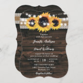 Sunflower Rustic Country Wood Wedding 招待状 (正面/裏面)