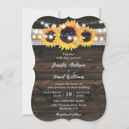 Sunflower Rustic Country Wood Wedding 招待状 (正面)