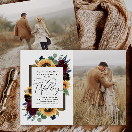 Sunflower Save the Date Photo 素朴 Country Cards 招待状