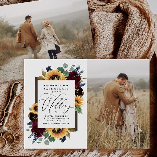 Sunflower Save the Date Photo 素朴 Country Cards 招待状