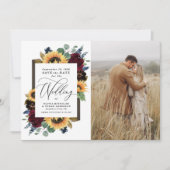 Sunflower Save the Date Photo 素朴 Country Cards 招待状 (正面)