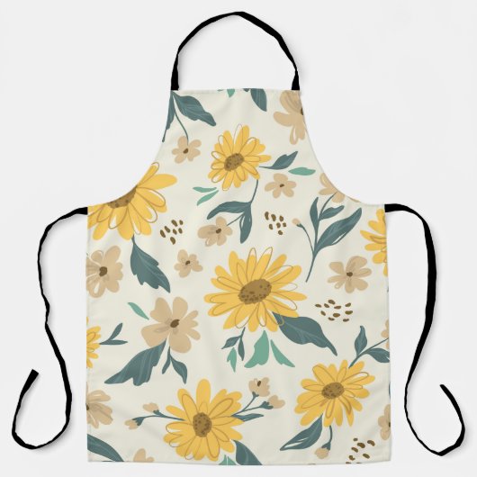 Sunflower seamless pattern. Yellow daisy on off wh エプロン (正面)