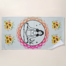 Sunflower Serenity: Meditation Mandala Beach Towel