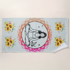 Sunflower Serenity: Meditation Mandala Beach Towel ビーチタオル
