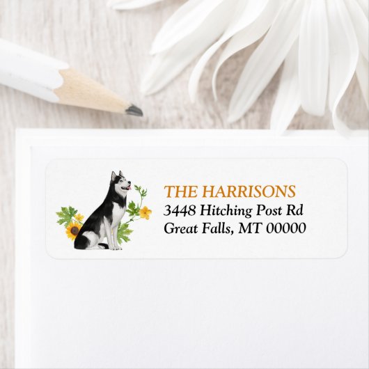 Sunflower Siberian Husky Dog Label ラベル (インサイチュ)