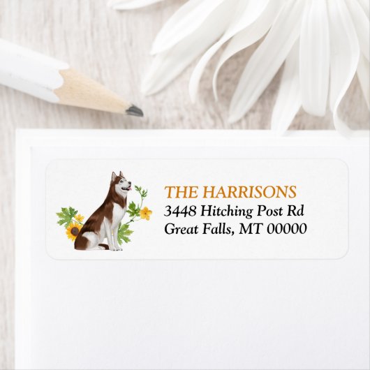 Sunflower Siberian Red Husky Dog Label ラベル (インサイチュ)
