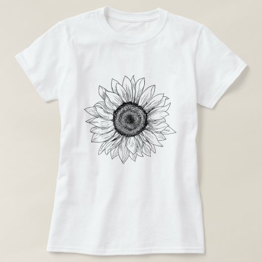 Sunflower Sketch; Botanical  Summer  Tシャツ (デザイン正面)