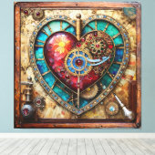 Sunflower Stained Glass Heart Steampunk Series キャンバスプリント (インサイチュ (ウッドフロア))